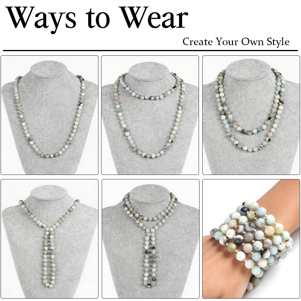 99 Amazonite Beads Boho Long Beaded Necklaces for Women Men (Amazonite)