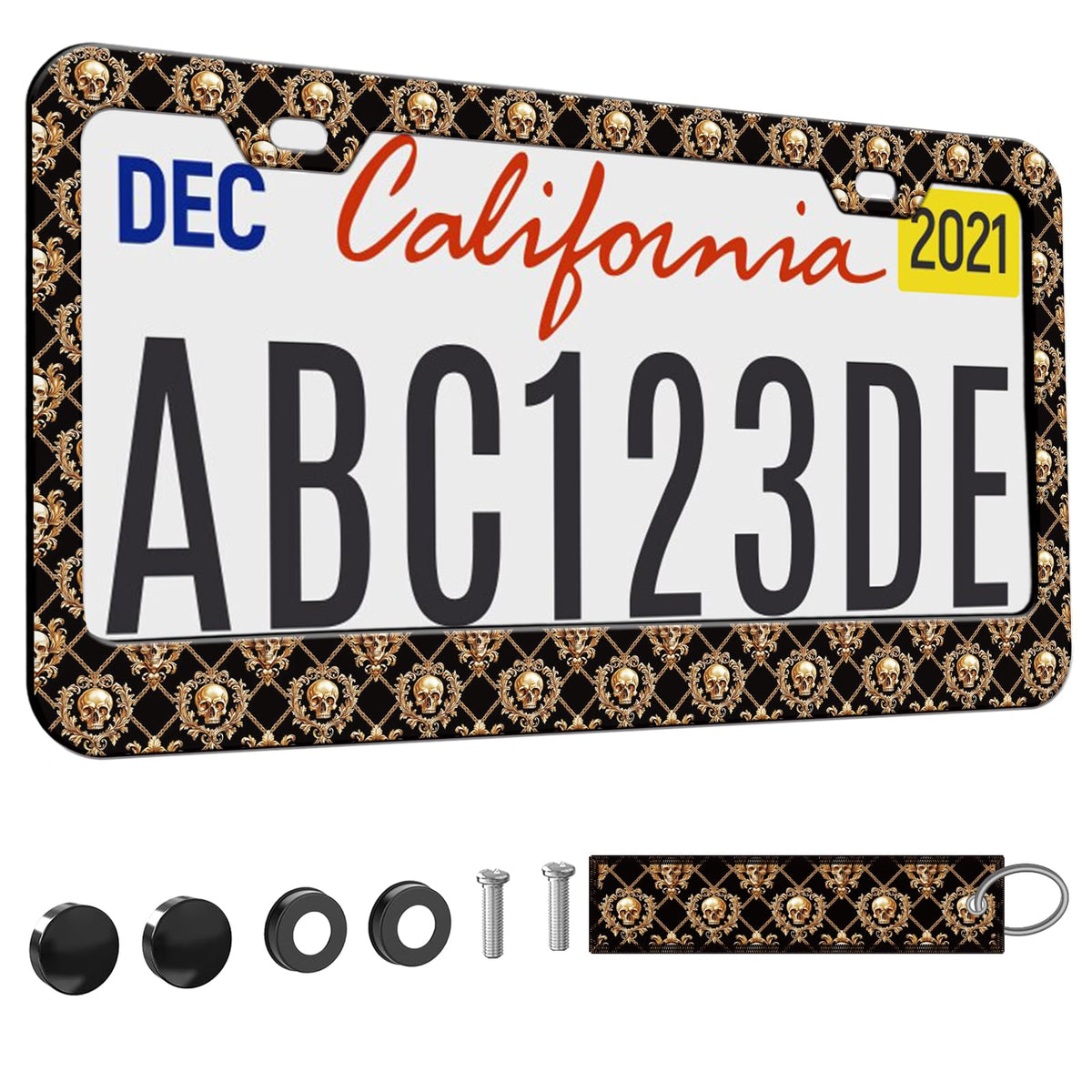 Gold Skull Baroque License Plate Frame for Women 1Pc Car Tag (for Gold Skull / 1 pack)