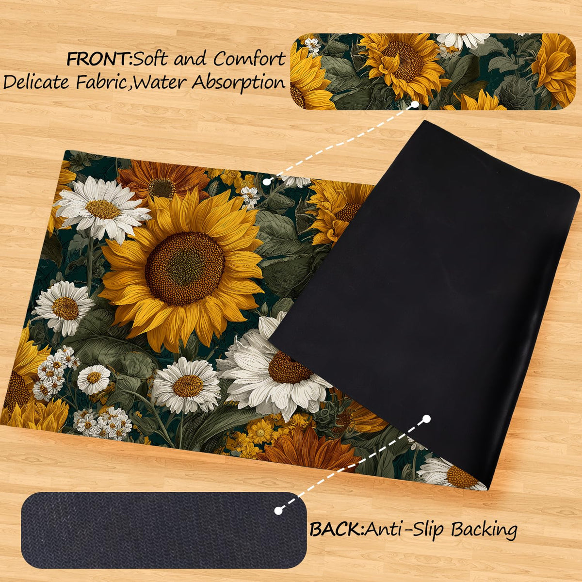 Sunflower Daisy Laundry Room Rug 20x47 Inch (#93)