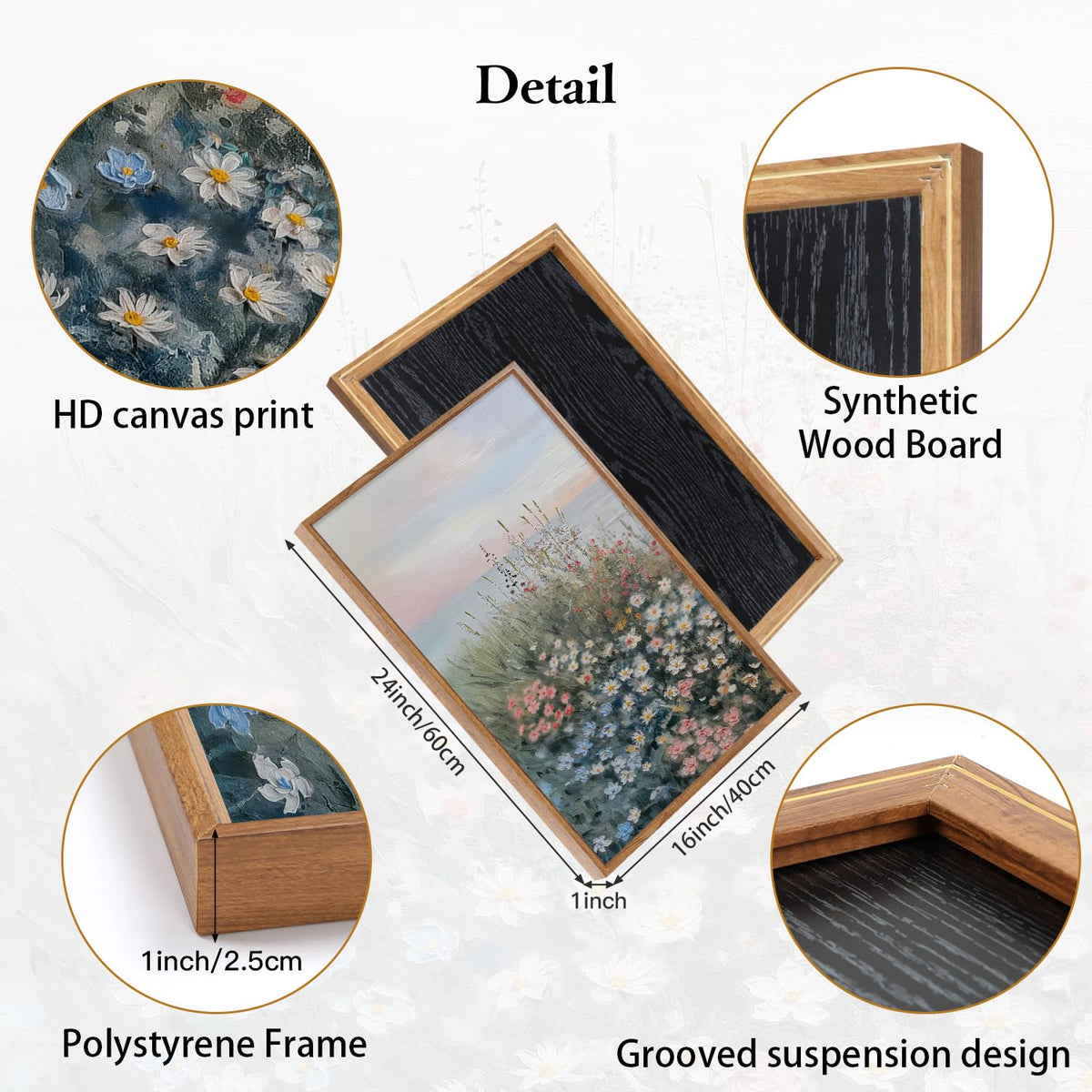 Seaside Floral Framed Canvas Wall Art Set (Floral Sea / 16"L x 24"W)