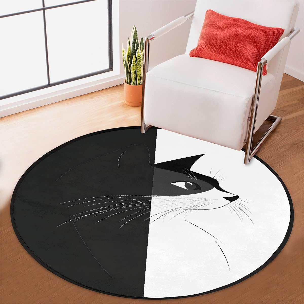 5 Ft Animal Cat Art Round Rug Circle Area Rugs Circular Door Mat for Indoor (Color43 / 5'3" (Round))