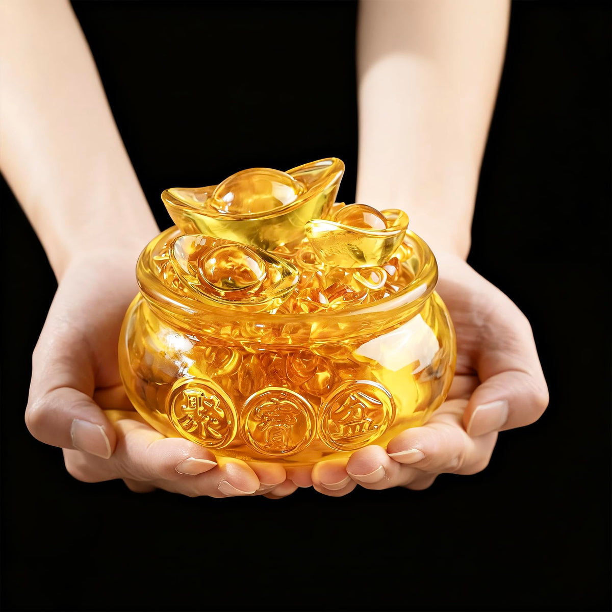 4.7 Inch Crystal Wealth Bowl with Gold Ingots (Large Treasure Bowl)