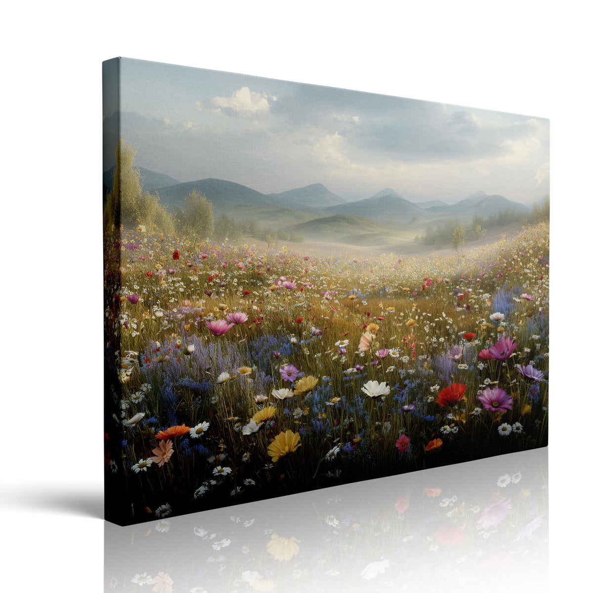 Vibrant Wildflower Meadow Canvas Wall Art Framed Landscape Painting Colorful Floral Field Poppy Lavender Hills Calming Nature Wall Decor Artwork Print Poster 12x16 Inches (wildflowers1 / 16"L x 12"W)
