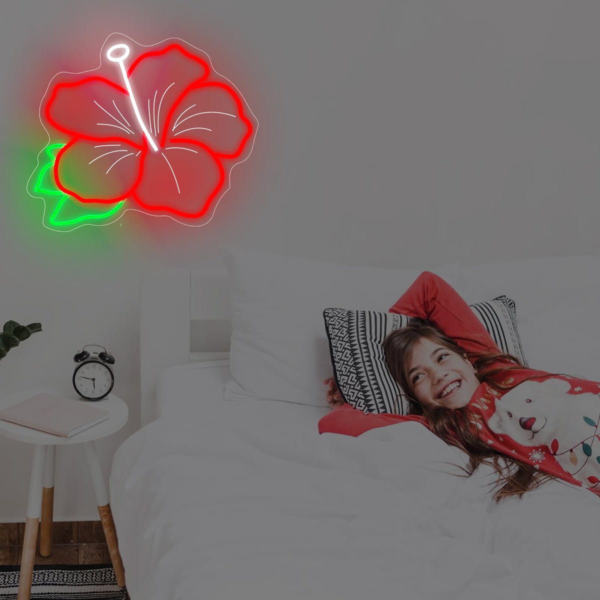 Hibiscus Neon Sign Hibiscus Flower LED Light Hawaii Floral Decor (Hubiscus-Red)