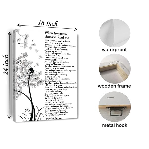 When Tomorrow Starts Without Me Canvas Wall Art Poster Sympathy Gifts for Loss of Loved One Bereavement Painting for Home Decor Grief Memorial Print Home Office Living Room Decor Framed 16 * 24 Inch (24"L x 16"W / White 8)