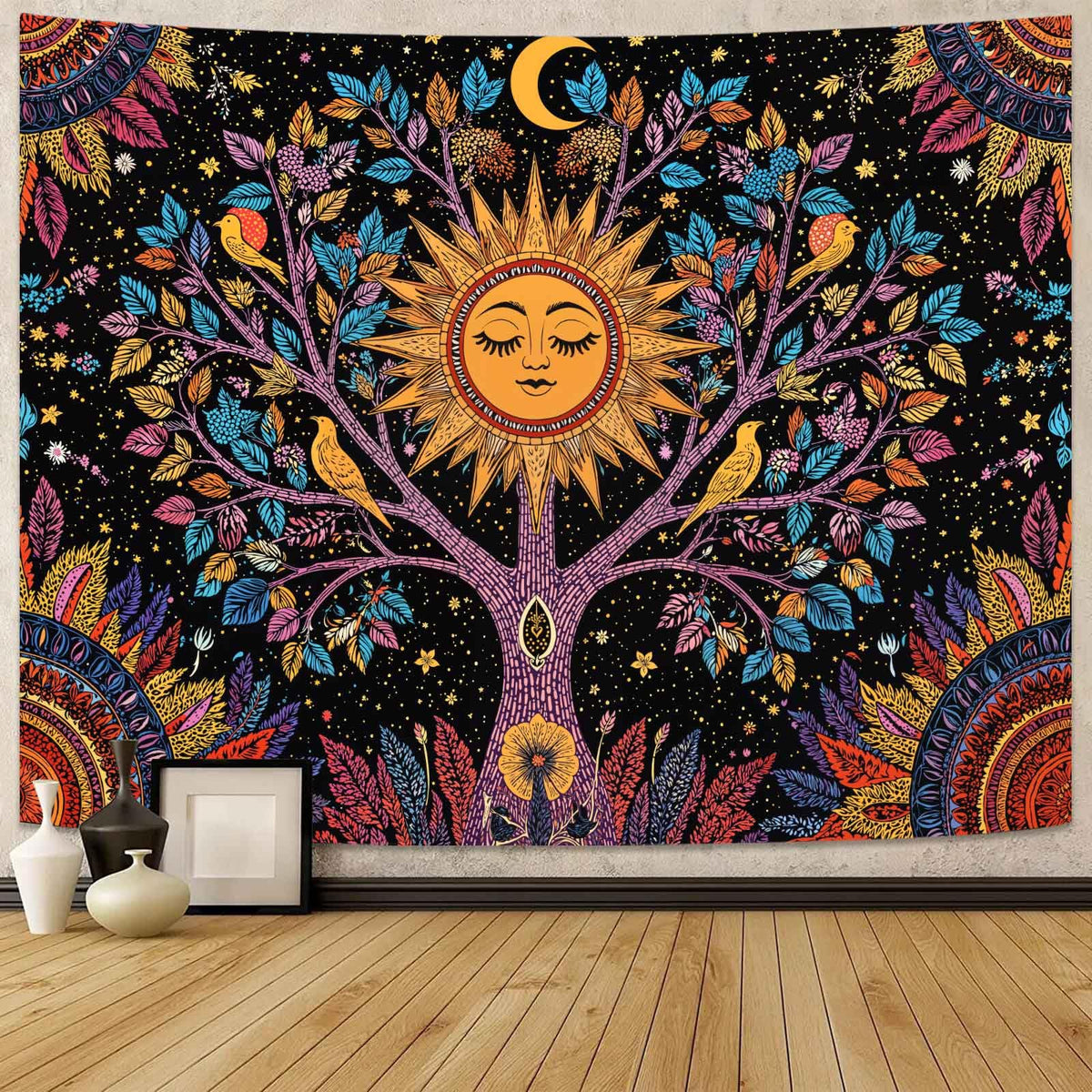 Tree of Life Wall Tapestry (90"L x 70"W / Black Purple)