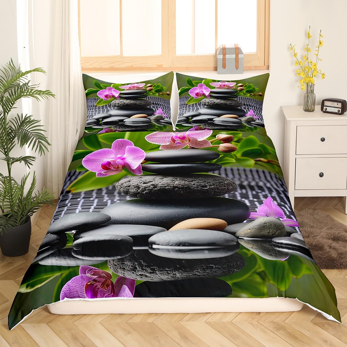 Zen Stones Bedding Set Twin Size for Kids Boys Bedroom (Cyj12008tj / Twin 68"x90")