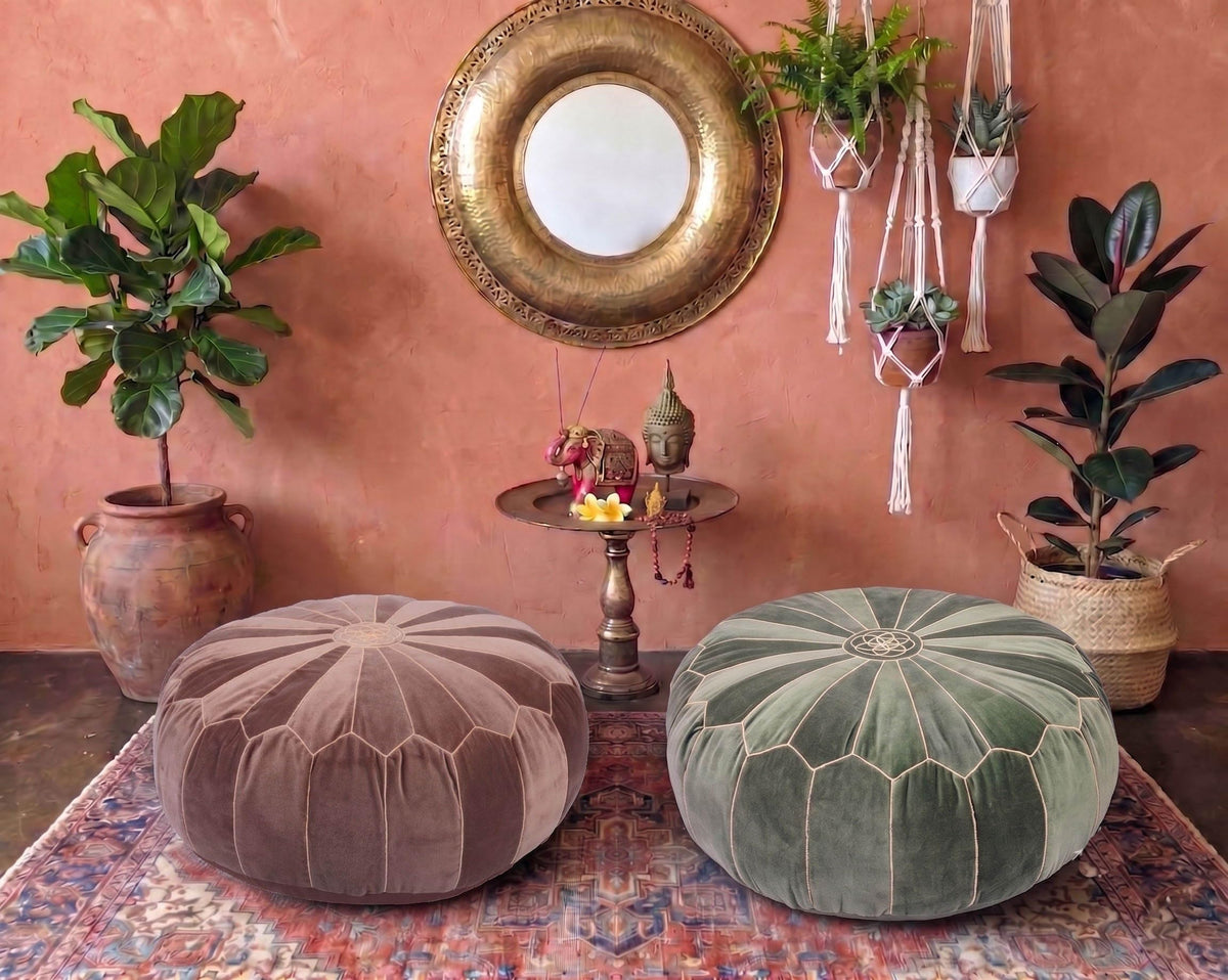 Olive Green Moroccan Velvet Floor Pouf (Olive Green)