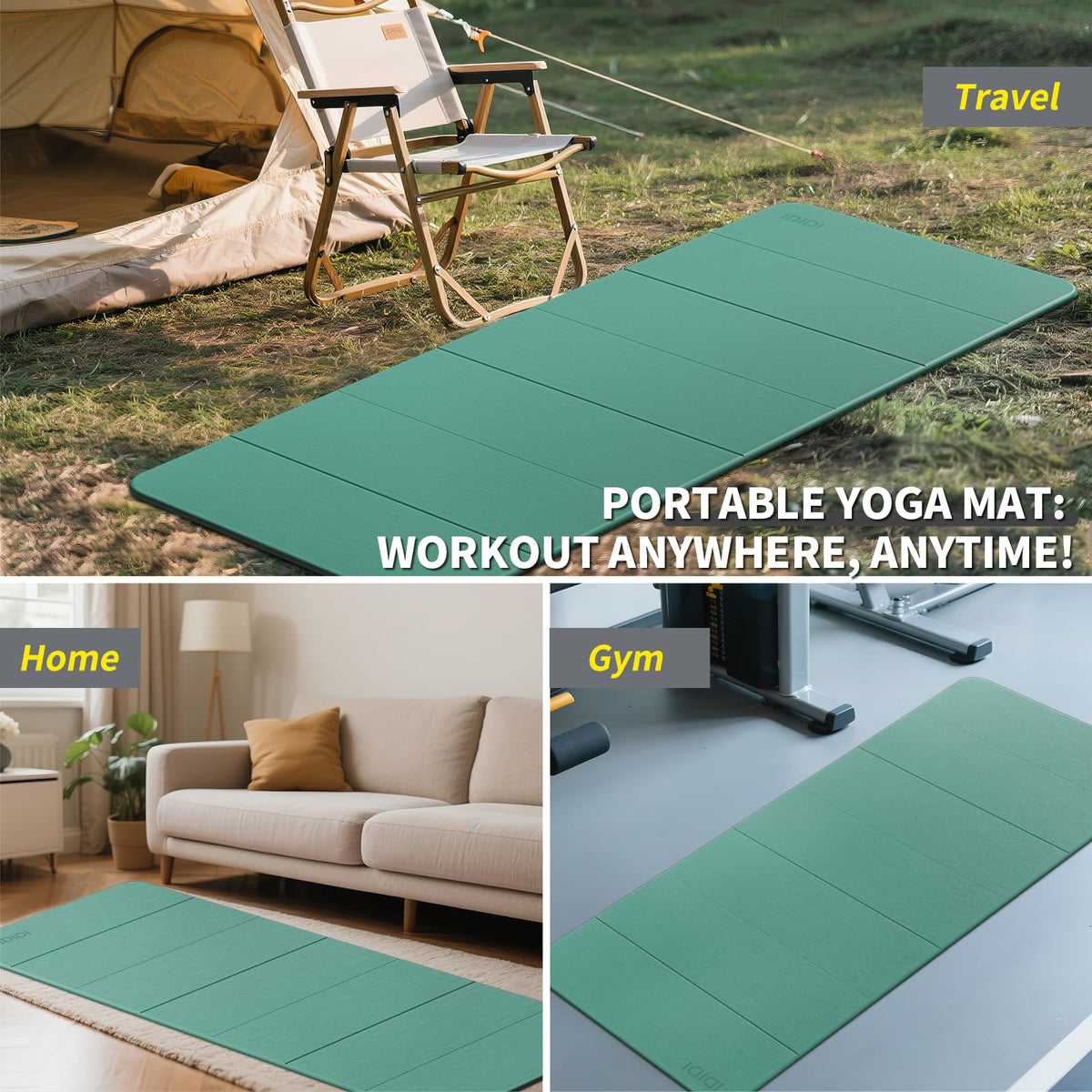 Foldable Yoga Mat Extra Large Wide 74"×31.5" (Green+Black)