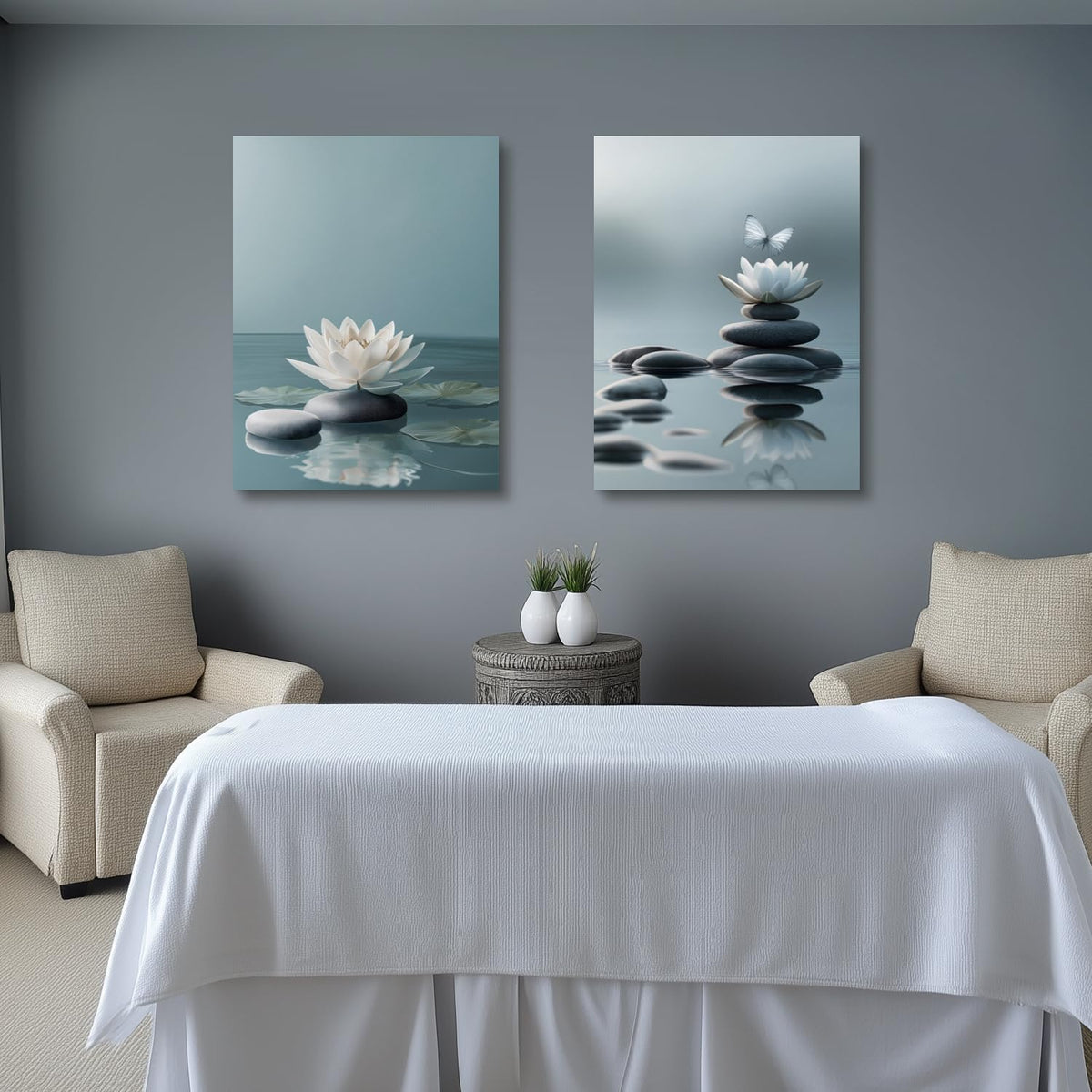 Wrapped Canvas Lotus Flower Zen Stones Wall Art Set of 3 (Zen / 16"L x 12"W)
