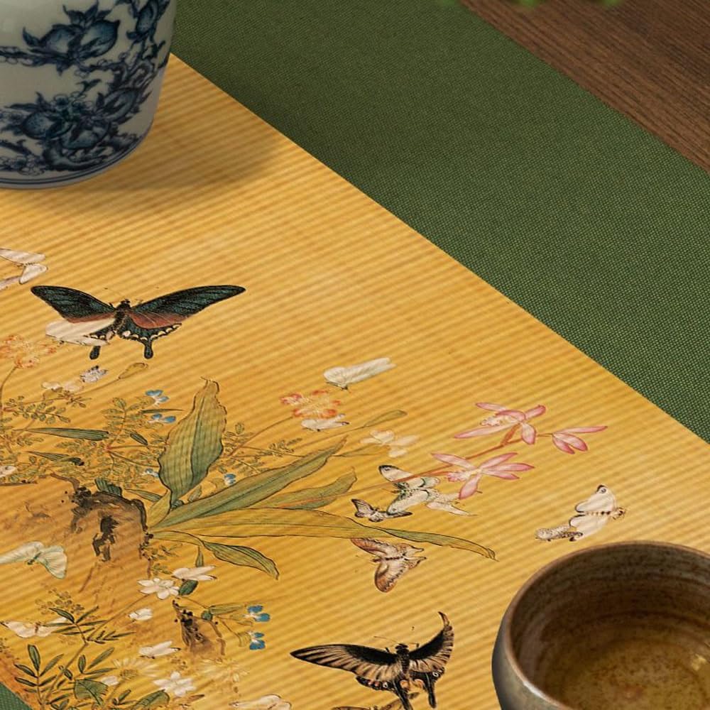 Asian Style Bamboo Table Runner (Hundreds of Butterflies / 12x48 Inch)