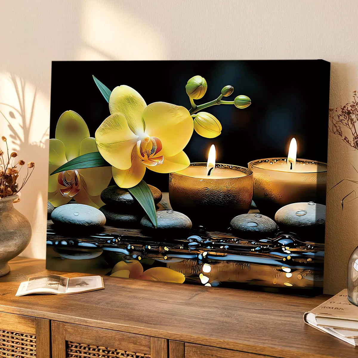 Orchid Zen Canvas Wall Art Prints Yellow Flower Bathroom Wall Decor (Zen Canvas Wall Art Prints Yellow Flower Decor (Ready to Hang))