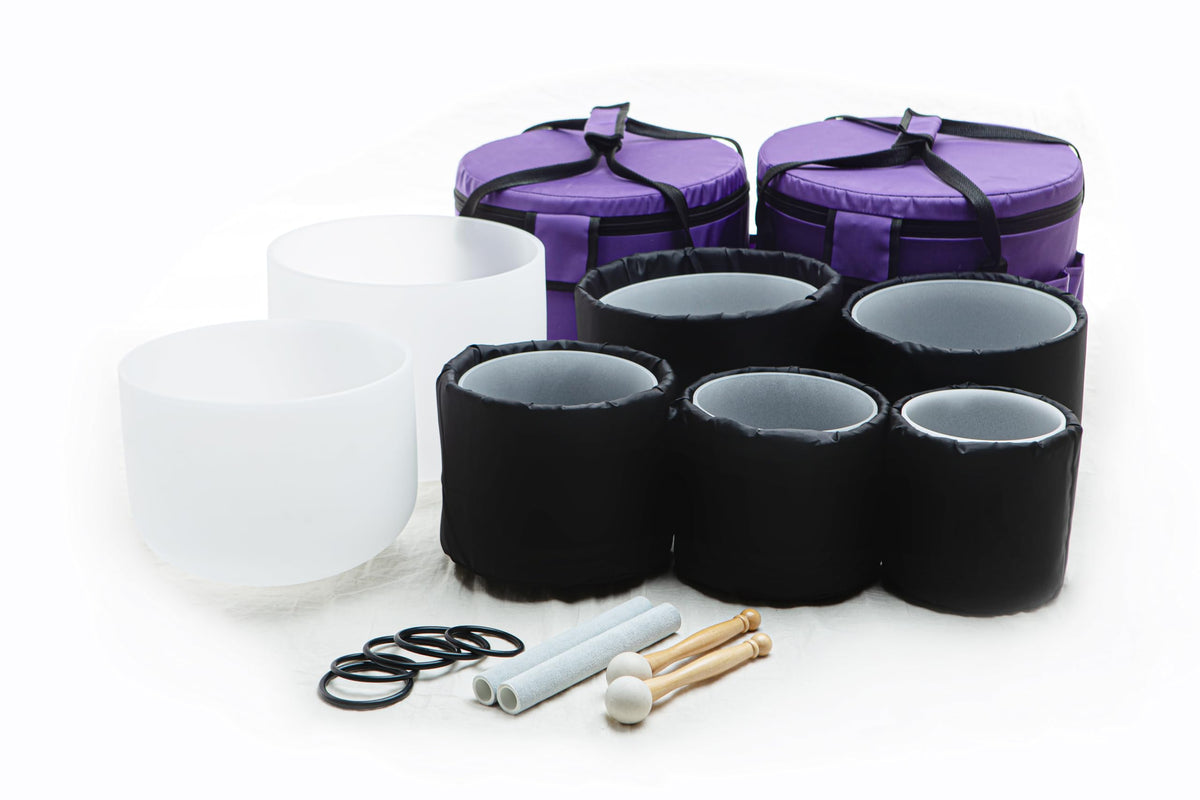 Crystal Singing Bowl with Carrying Case (Set of 7, 6-12 inches / White set)