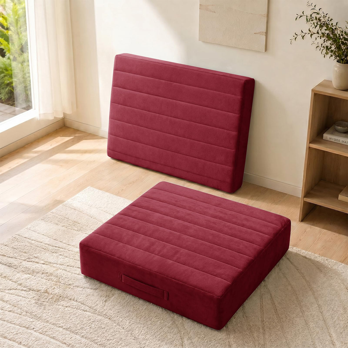 2 Pcs High Density Foam Floor Pillow (Burgundy / 2 Counts)