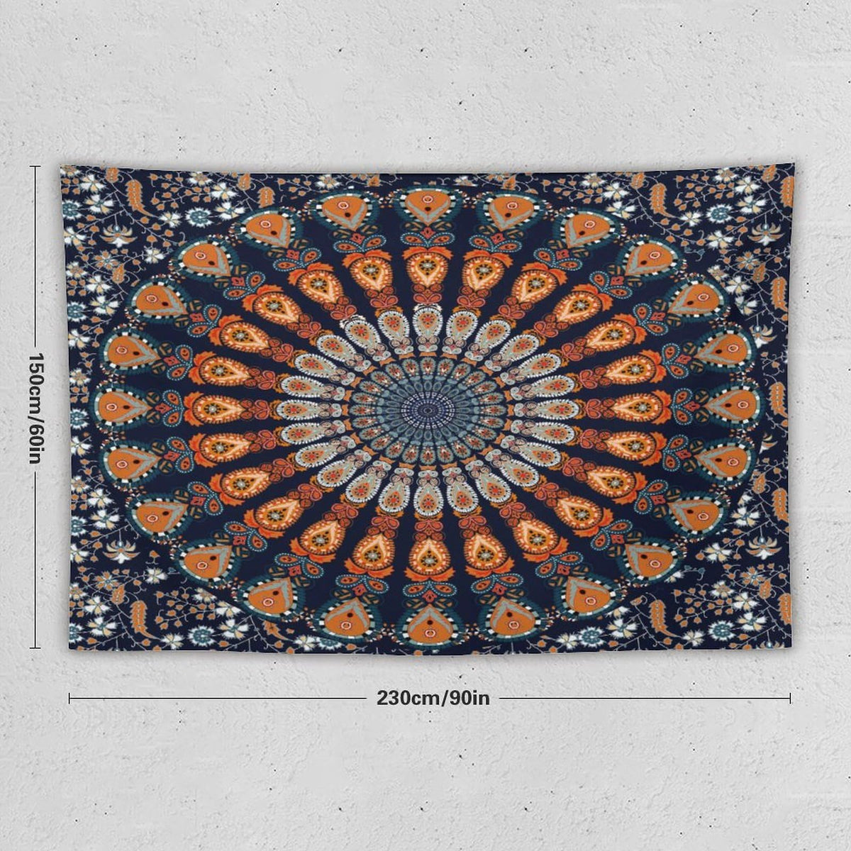 Indian Hippie Bohemian Tapestry Wall Art Hanging Beautiful Peacock Mandala Multi Color Tapestries Home Decor for Living Room Bedroom Kitchen Dorm 60"x90" (60"L x 90"W / Mandala-5)