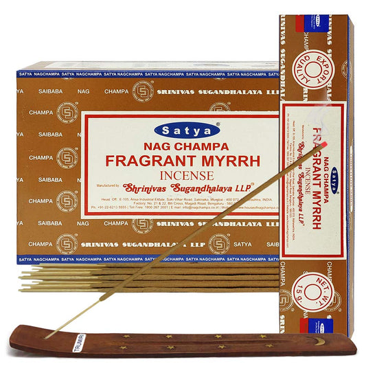 Fragrant Myrhh Incense Sticks and Incense Stick Holder Bundle Insence Insense Satya Incense (Fragrant Myrrh)