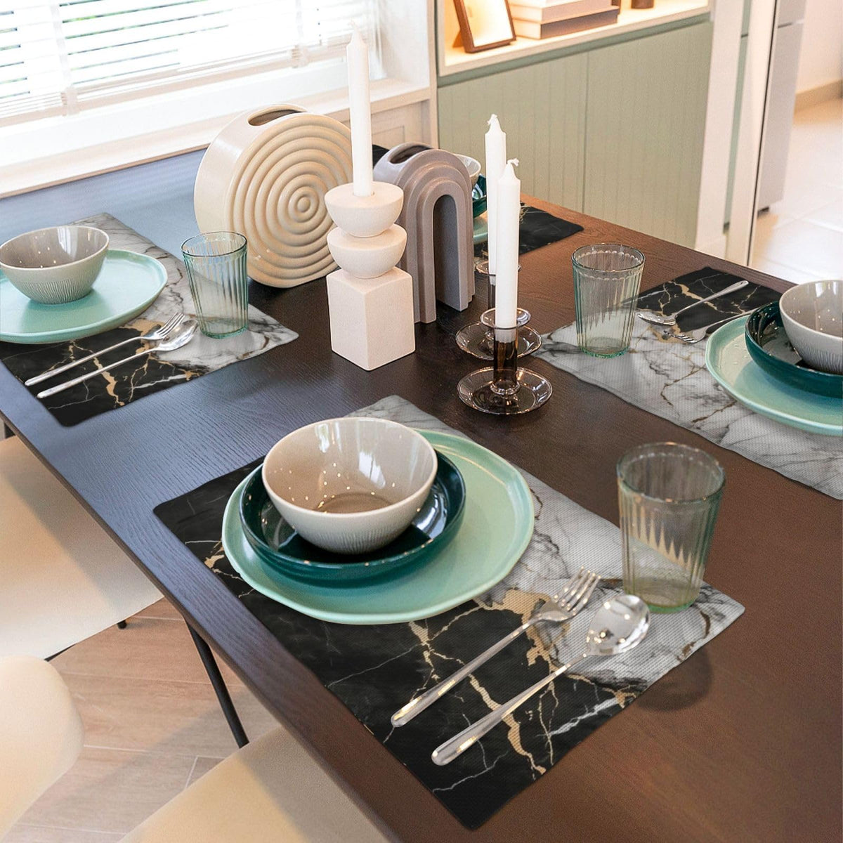 Black White Gold Marble Place Mat Set of 4 Pieces Heat (4PCS / Black White Gold Marble)