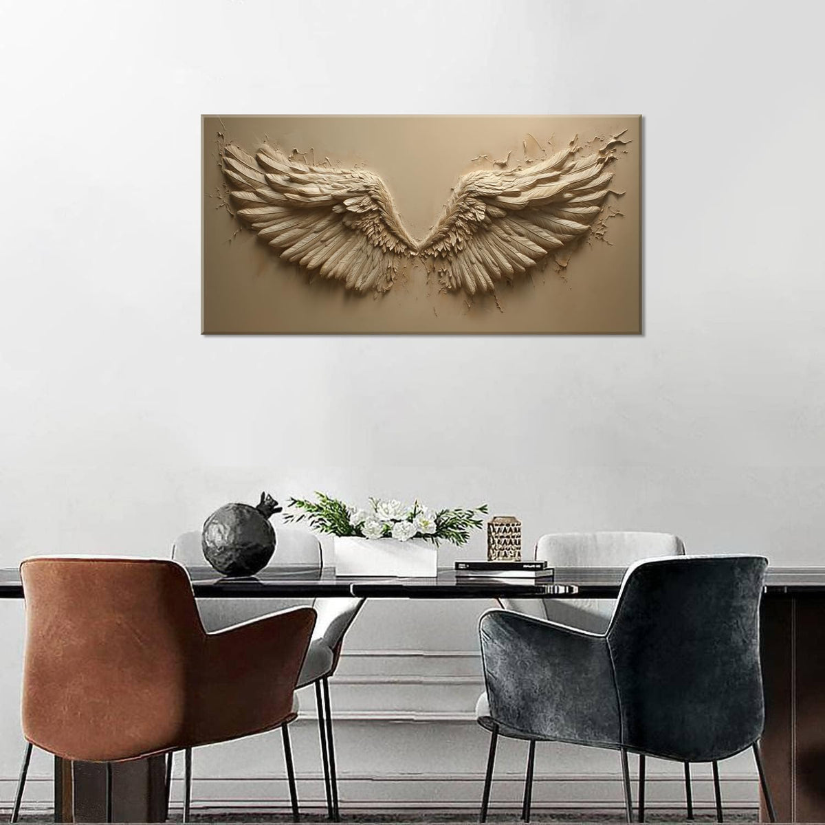 Earthy Beige Angel Wings Wall Art for Living Room Office Fantasy Texture Earthy tan Angel Wings Painting Prints Abstract Canvas Artwork Dining Bedroom Decor (Abstract / Earthy Beige Angel Wings Wall Art / 40"L x 20"W)
