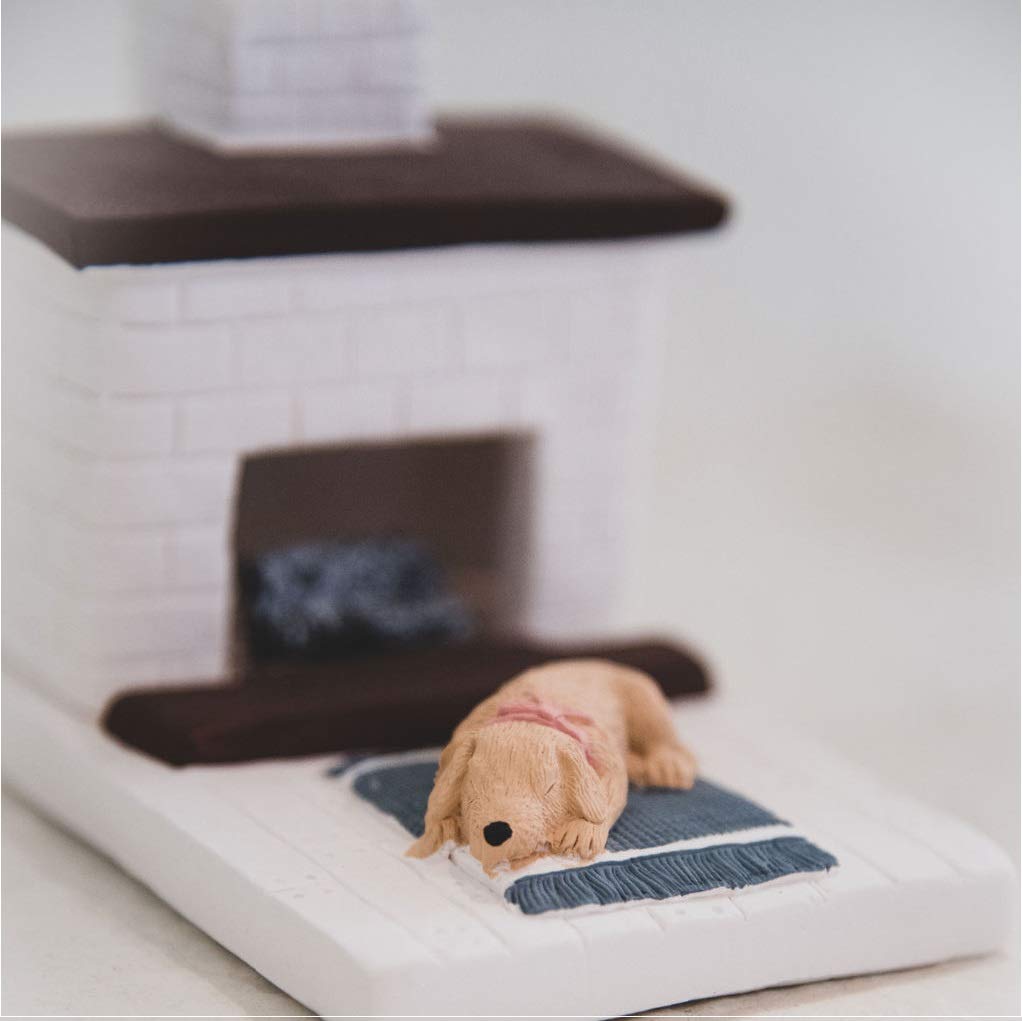White Country Hearth Puppy with Yellow Lab Natural Wood Incense Burner (Hearth Yellow Lab)