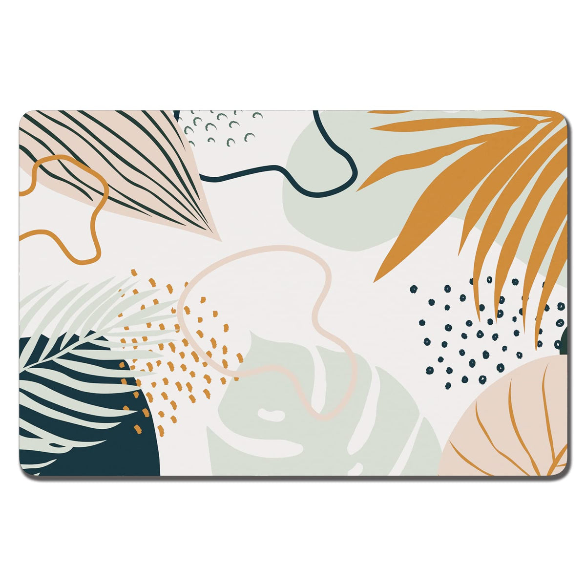 Dog Food Mat 12" x 19" Boho Absorbent Dog Cat Bowl Mat for Food and Water (Boho Tropical Leaves / 12"L x 19"W)