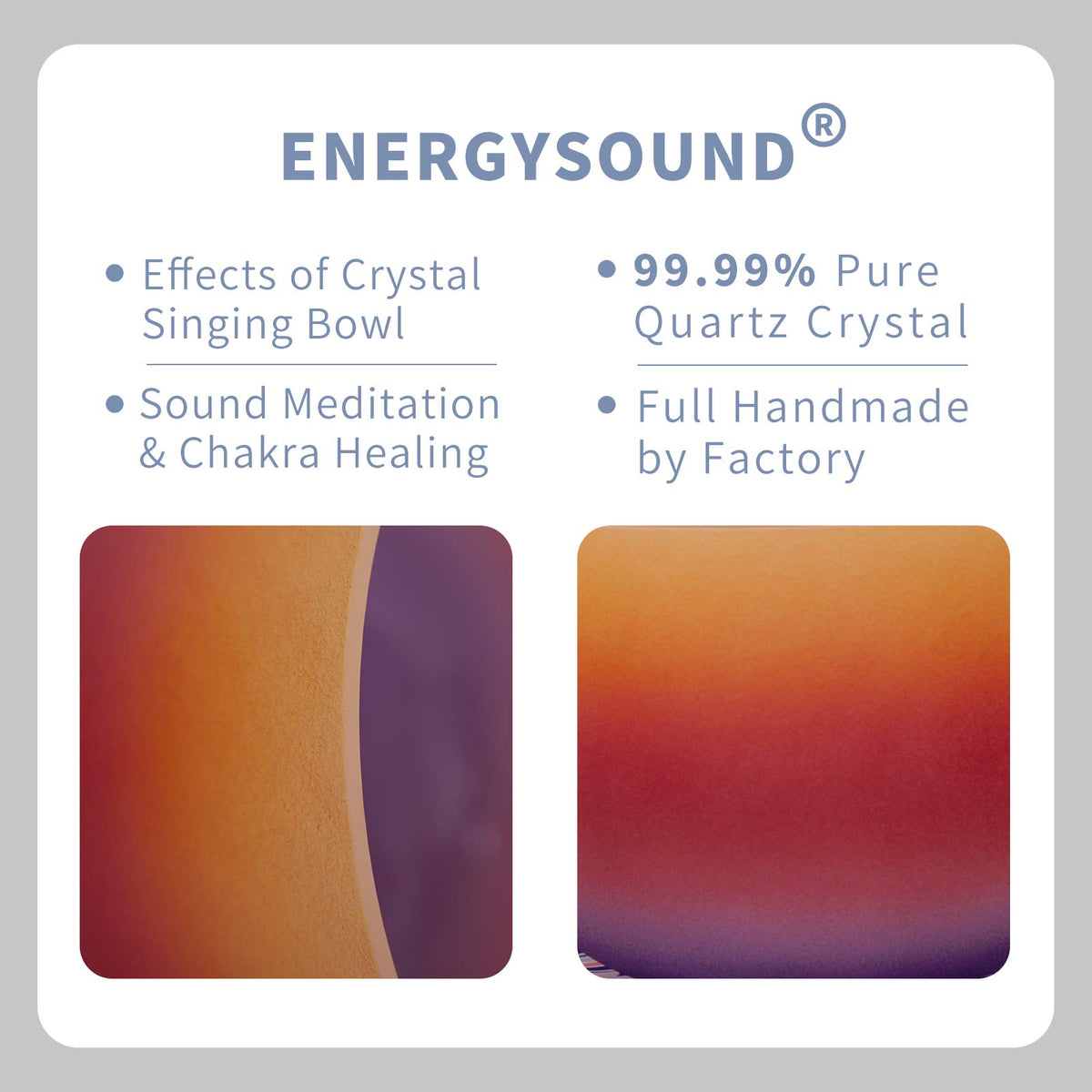 Rainbow Frosted E Solar Plexus Chakra Quartz Crystal Singing Bowl 8 inch (8 inch / 440 Hz E note Rainbow bowl)