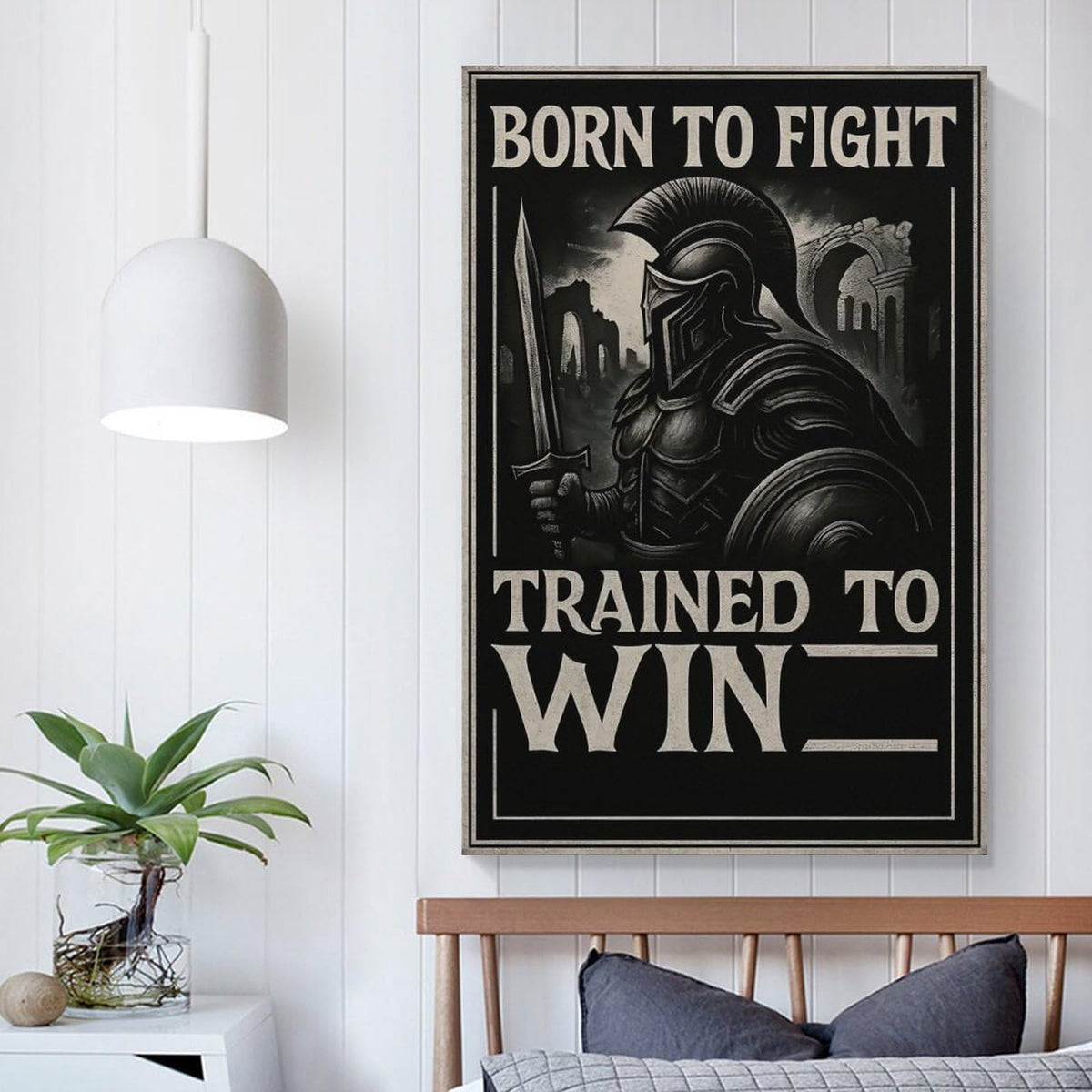 Born to Fight Trained to Win Spartan Warrior Motivational Poster Canvas Printing Wall Art Prints Wall Decor Posters Vintage Black White Gym Office Living Room Bedroom 08x12inch (style-37 / 08x12inch(20x30cm) Unframe)
