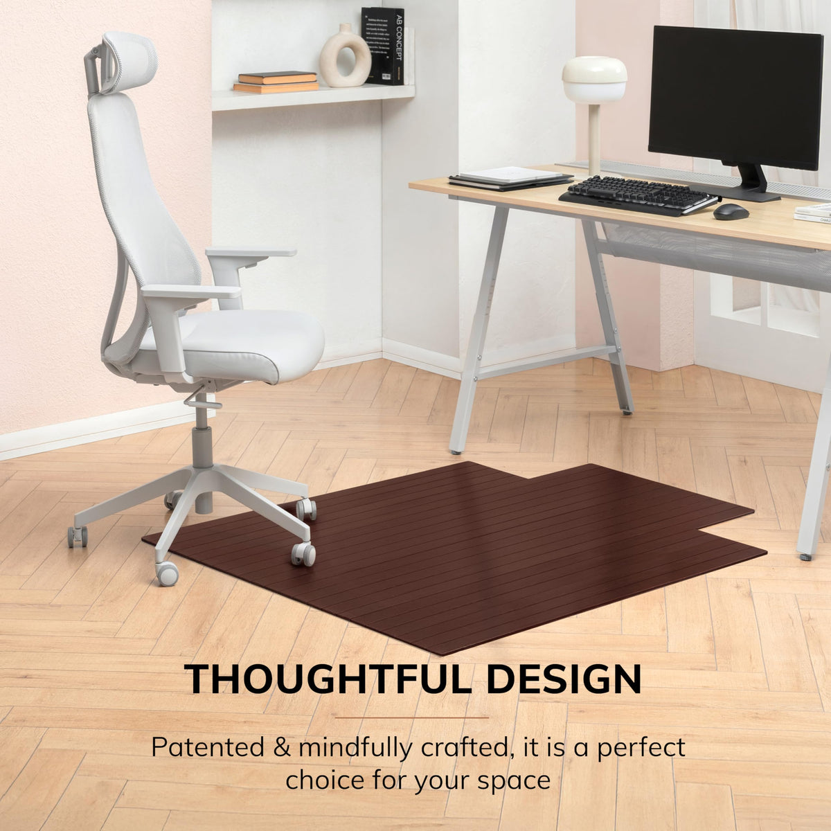 52" x 44" Bamboo Office Chair Mat for Carpet & Hardwood Floor (Dark Cherry / 52" x 44" / With Lip)
