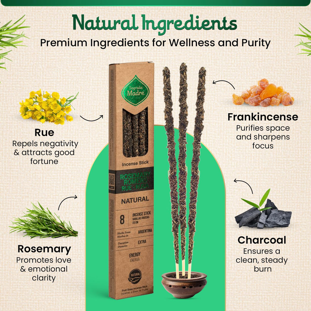 Natural Rue Rosemary Frankincense Incense