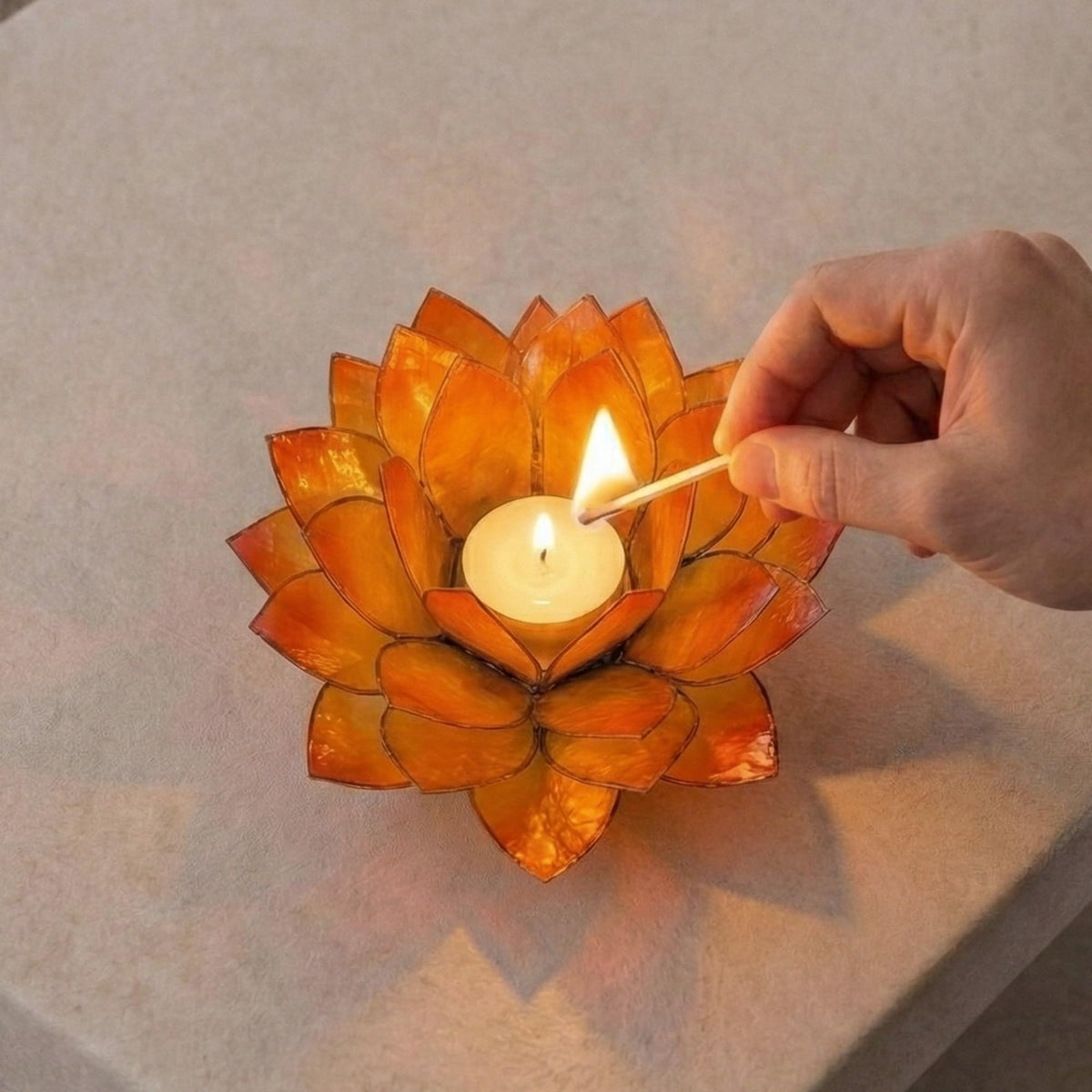Moonshadow Handmade Capiz Shell Lotus Tea Light Holder (Orange)