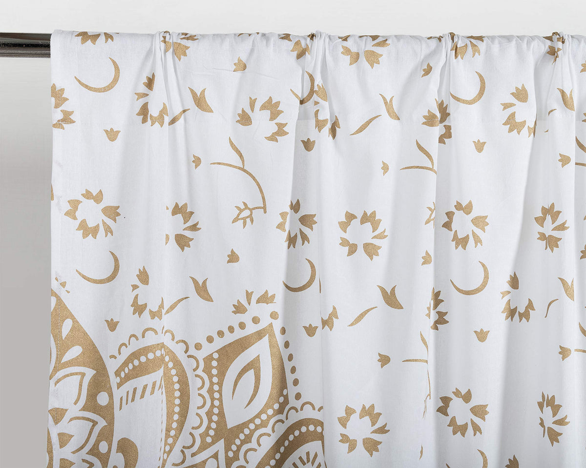 Indian Hippie Bohemian Beautiful Passion Ombre Color Mandala Curtain Panels White Gold (25"W x 74"L (Pack of 2) / Gold)