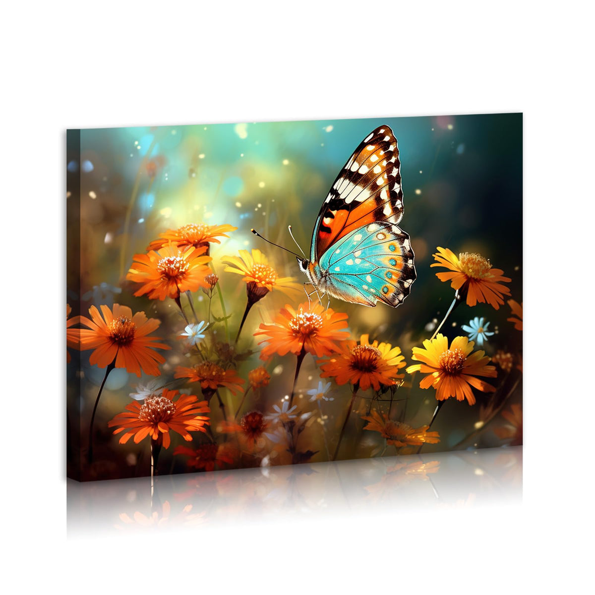 Flower ButterflyWall Art Orange Daisy Wildflowers Butterfly Canvas Wall Art Colorful Scenery for Living Room Baby Room Nursery Bedroom Bathroom Office Decor Framed Ready To Hang (36"L x 24"W / Daisy)