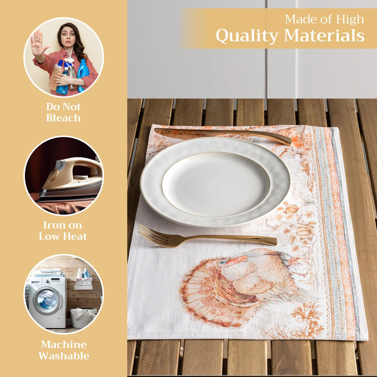 Placemats Set of 4 Reusable 100% Cotton (029 - Giving Thanks / 13" X 19" (Pack of 4))