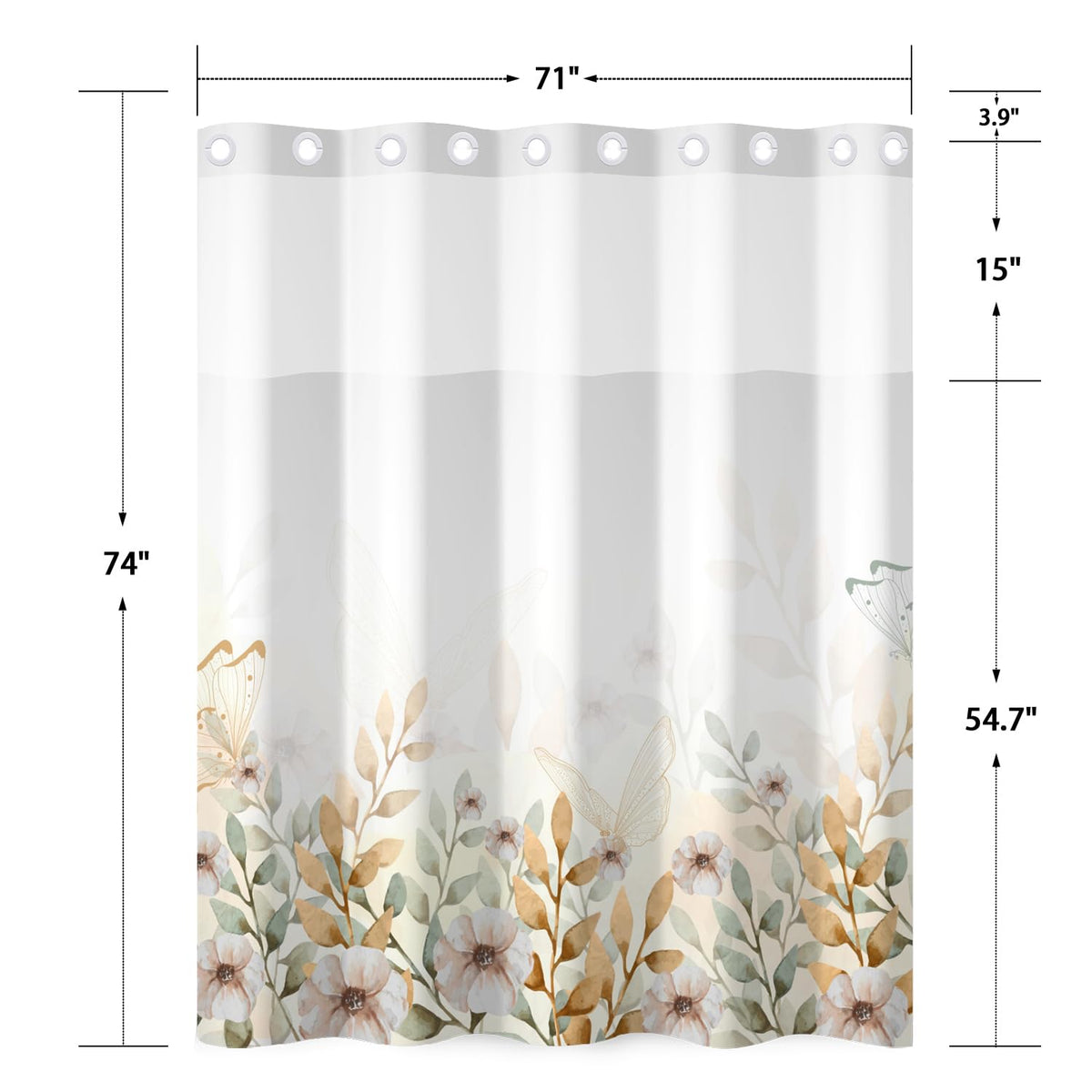 No Hook Shower Curtain and Liner Set (Botanical-5)