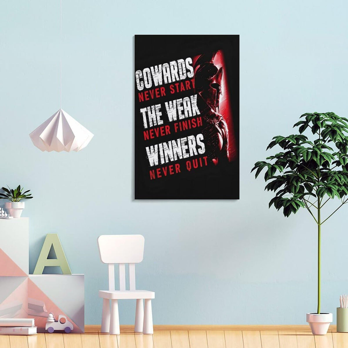 Spartan Winners Never Quit Canvas Printing Wall Art Prints Wall Decor Posters Red Black Motivational Warrior Helmet Gym Fitness Bedroom Living Room Office Decor 08x12inch (style-7 / 08x12inch(20x30cm) Frame)