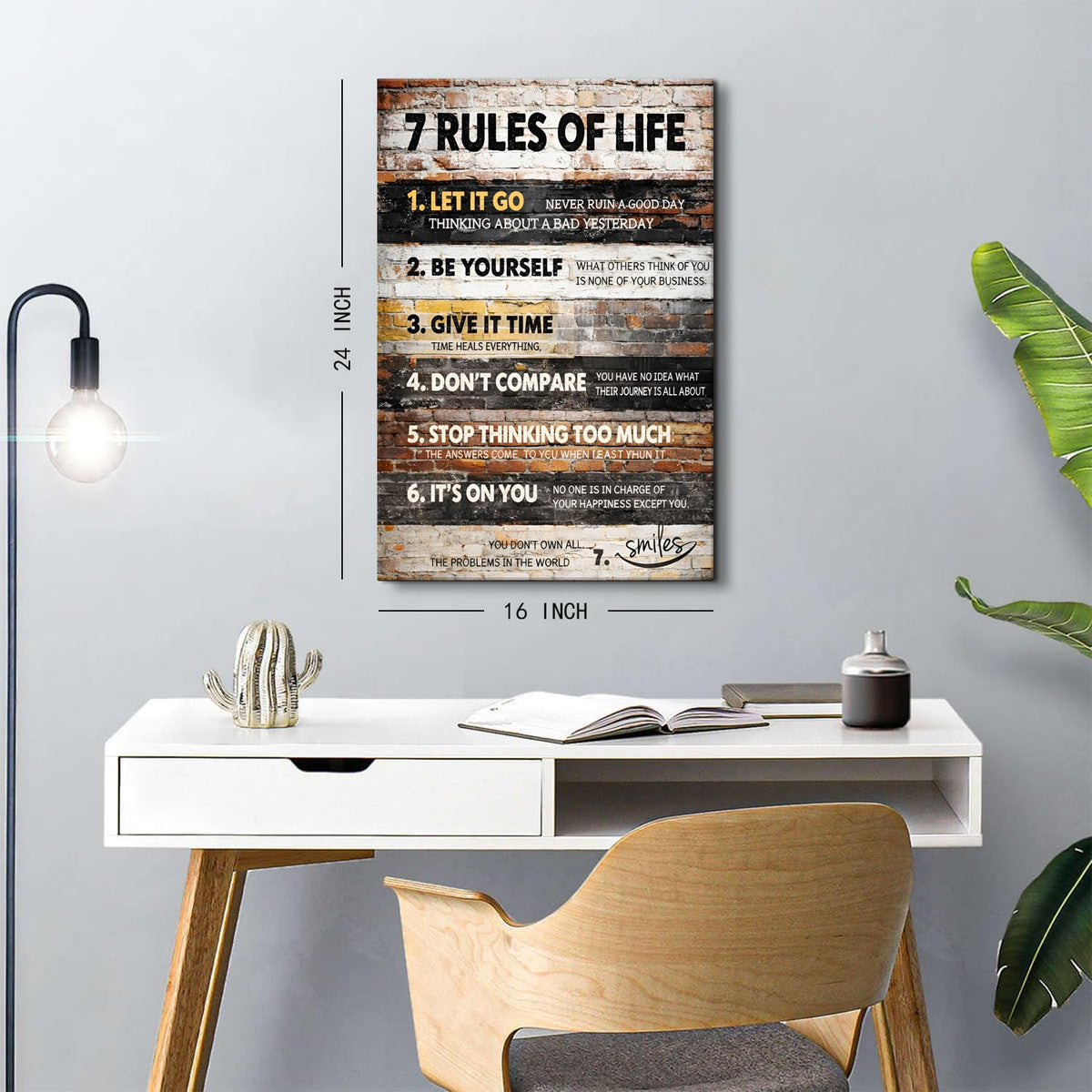 7 Rules of Life Wall Art Motivational Picture for Living Room Rules Sign Wall Decor Rustic Positive Affirmations Canvas Prints Painting Inspirational Quotes Artwork for Home Bedroom Decorations 16x24” (16"L x 24"W / 7 Rules 02)