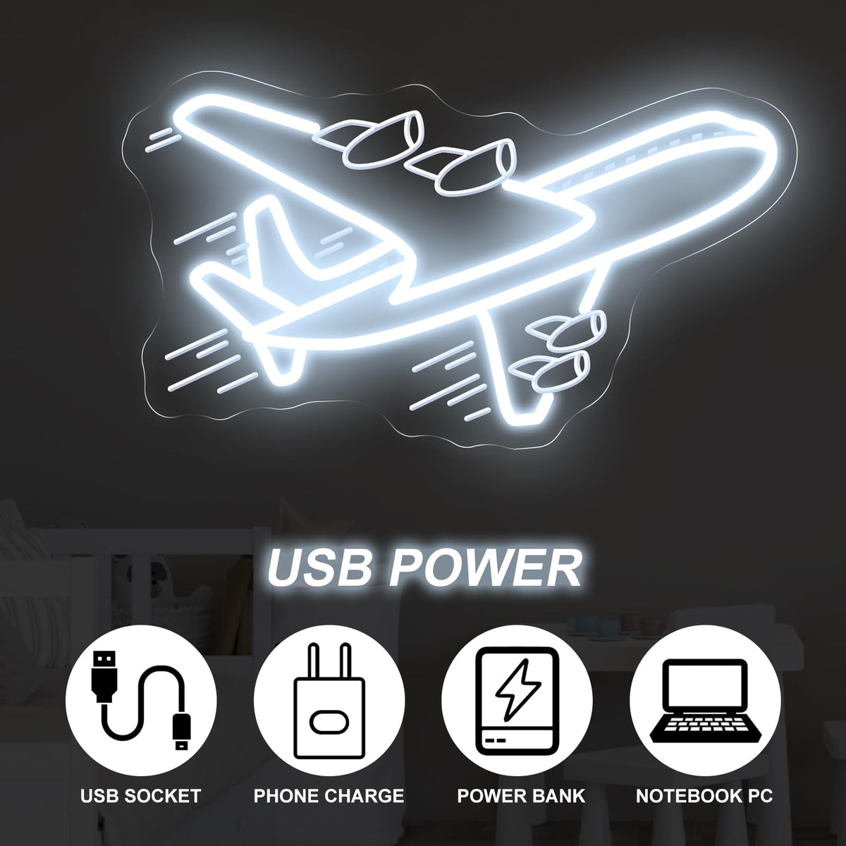 Airplane Neon Sign (Airplane-2-White)