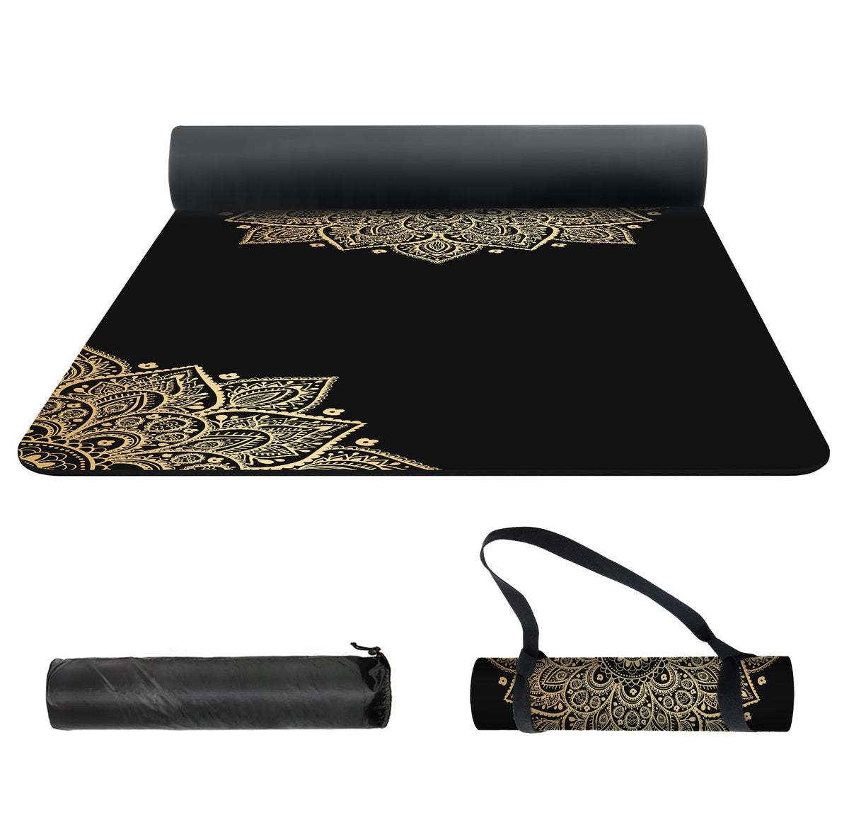 Yoga Mat Print Extra Thick TPE Non Slip Fitness Exercise Mat with Carrying Bag (Flower-B)
