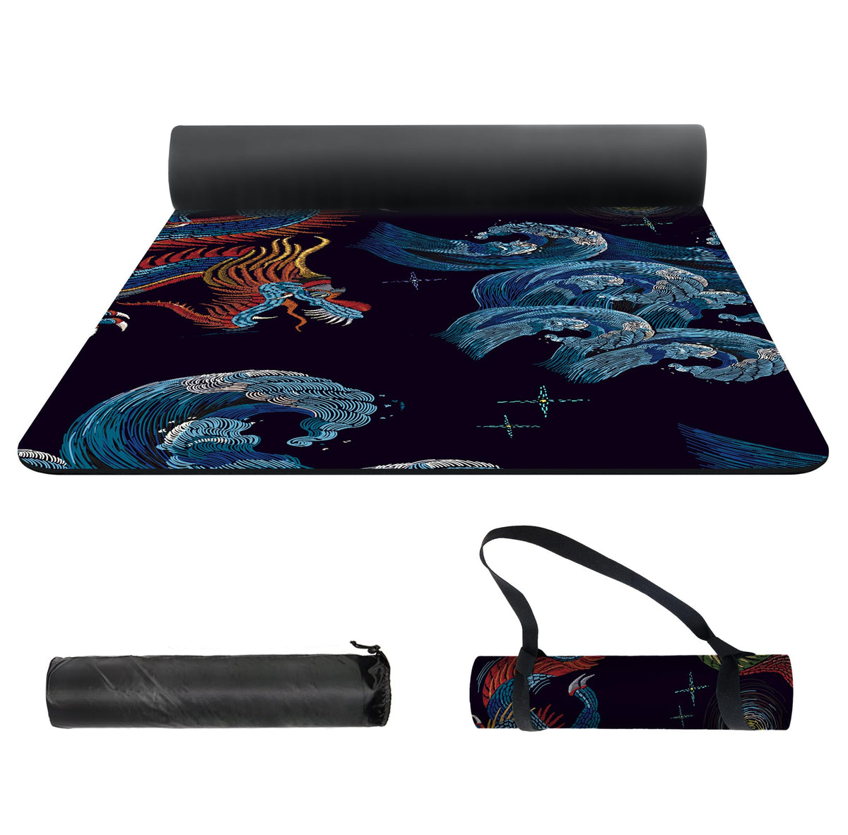 Yoga Mat Print Extra Thick TPE Non Slip Fitness Exercise Mat with Carrying Bag (Dragon)