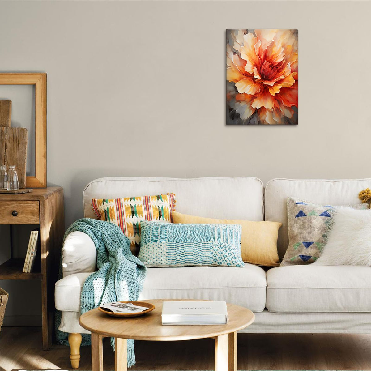 Red Flower Canvas Wall Art Decor Girls Wall Art Oil Art Print Cute Nursery Pictures Home Decor for Living Room Bedroom Canvas With Wood Frame 12x16 inches (16"L x 12"W / Floral 07)