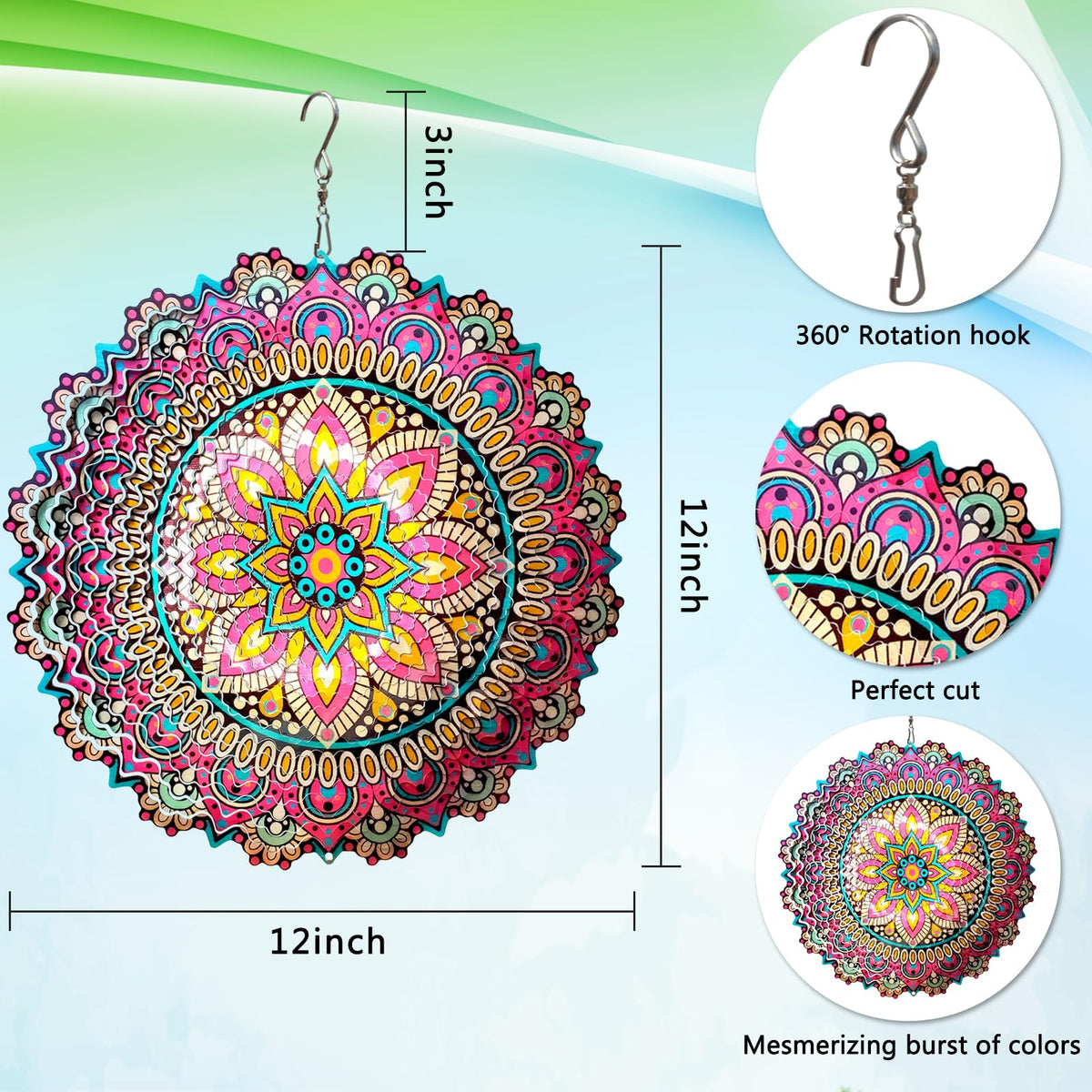 Wind Spinner Mandala Blossom 3D Kinetic Wind Spinners Outdoor (Mandala Blossom)