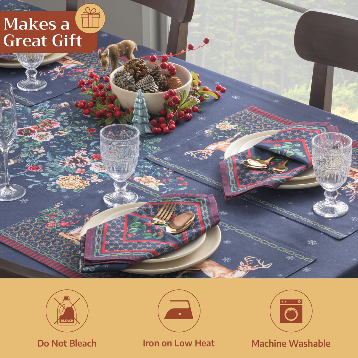 Placemats Set of 4 Reusable 100% Cotton (035 - Christmas Joy / 13" X 19" (Pack of 4))