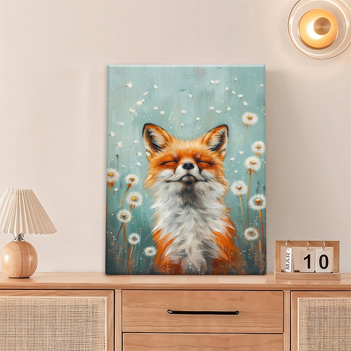Fox Wall Art Woodland Dandelion Wall Decor Pictures Painting Canvas Prints Framed Home Artwork for Bathroom Bedroom Office 20"x24" (Dandelion Fox / 24"L x 20"W)