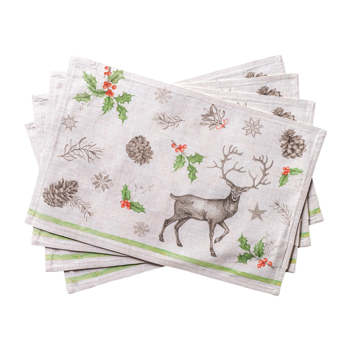 Placemats Set of 4 Reusable 100% Cotton (075 - Christmas Dew / 13" X 19" (Pack of 4))