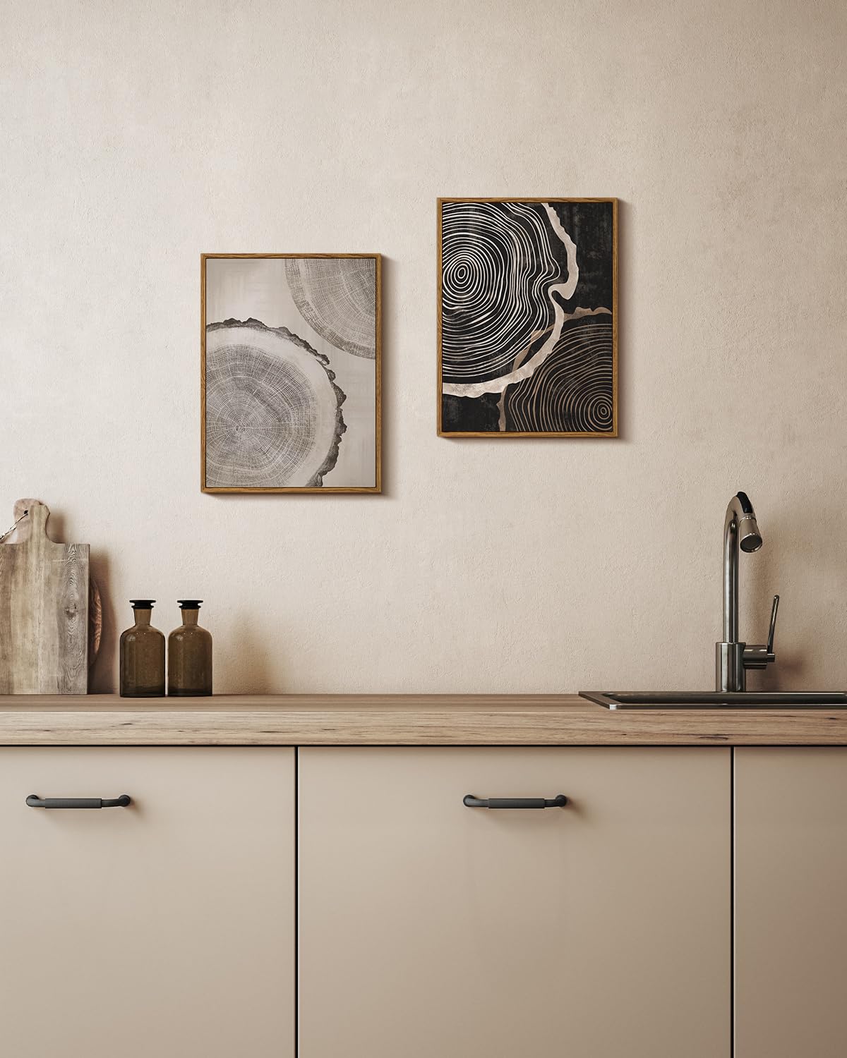 Framed Canvas Art Print Set 2PCS Wood Tree Ring Spiral Wall Art (Growth Ring / 12"x16"x2)