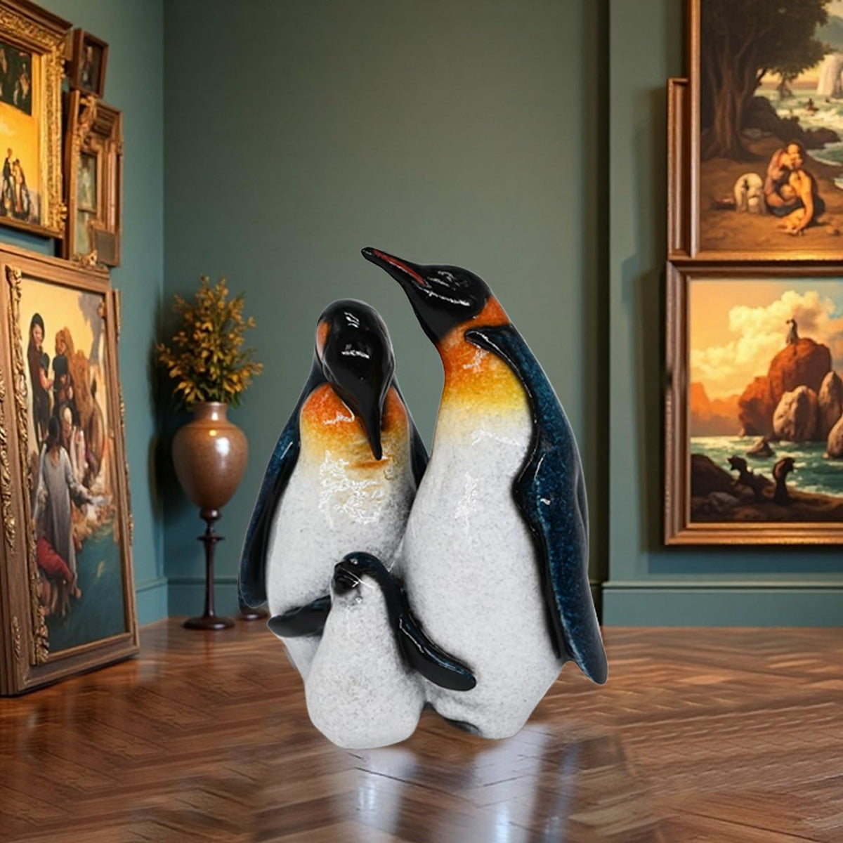 Cute Penguin Family Figurines Penguin Desk Decor Home Decor Living Room (Sapphire Penguin Family)