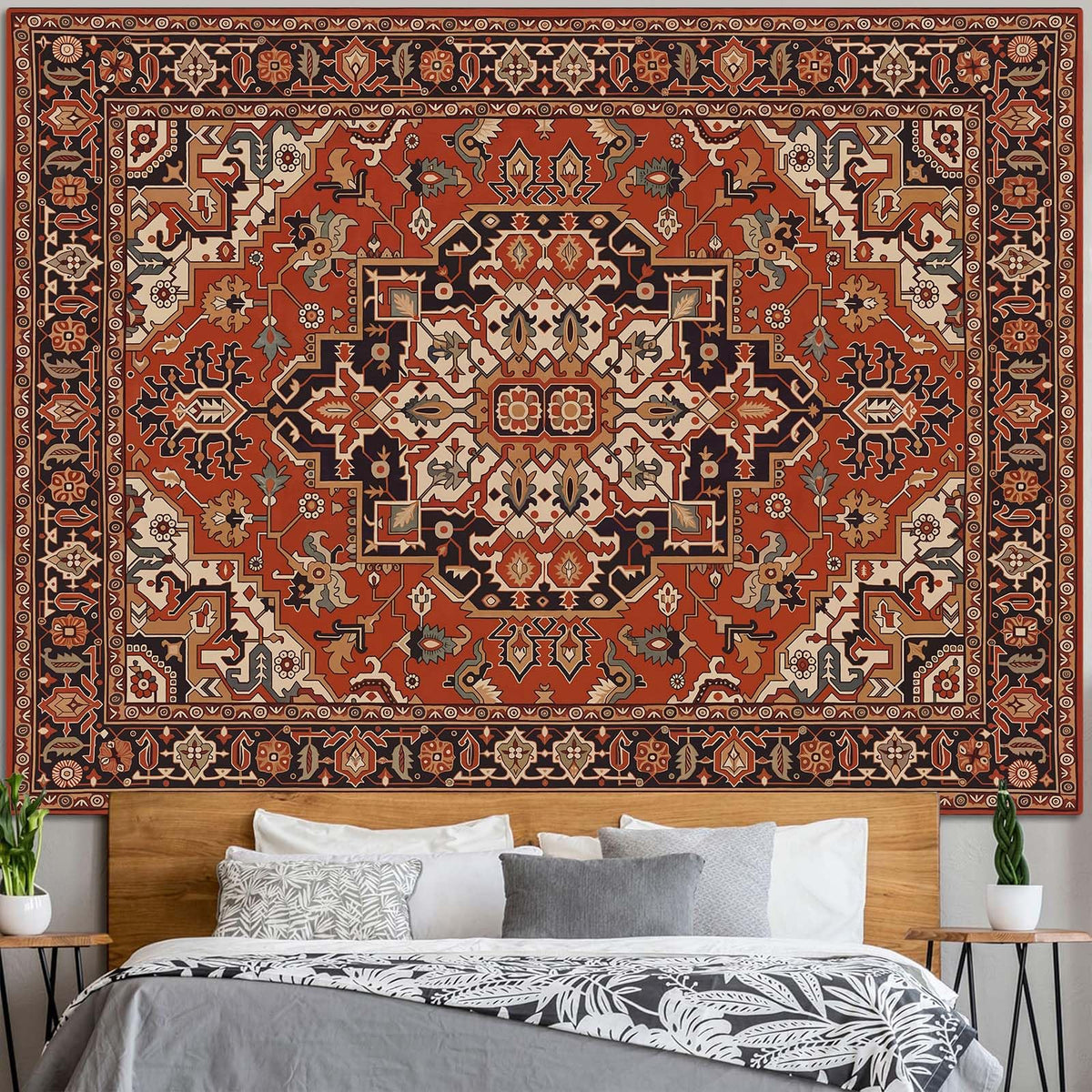 Boho Hippie Tapestry Wall Hanging Indian Bohemian Mandala Tapestry Aesthetic Vintage Floral Red Brown Small Tapestries for Mural Bedroom Living Room Dorm Decor 48 x 36 Inch (Red Brown / 48"L x 36"W)