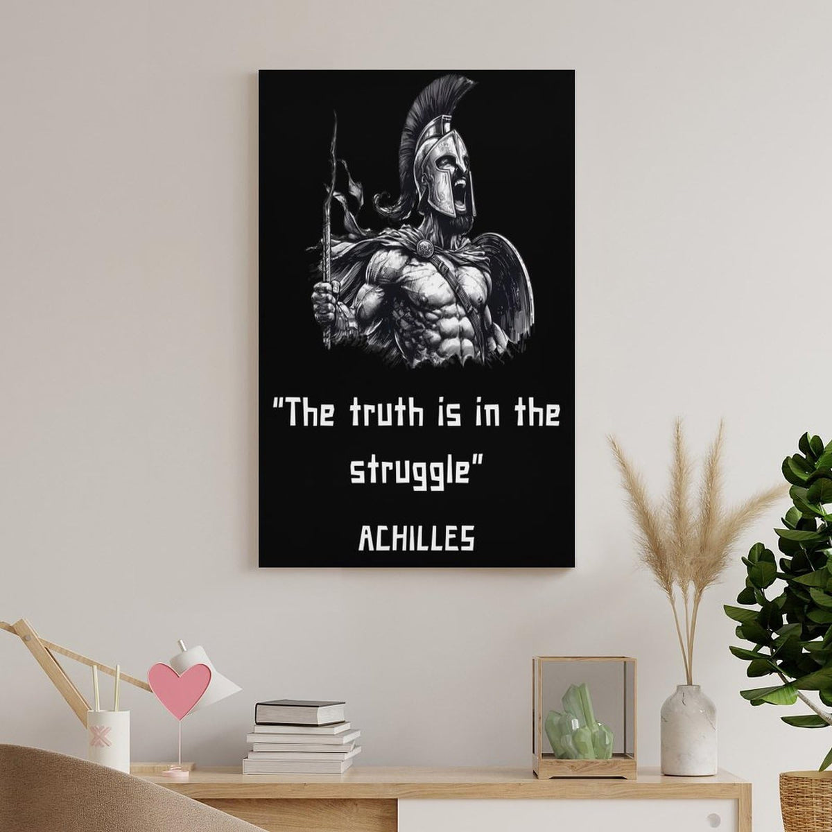 Achilles Truth In Struggle Spartan Warrior Canvas Printing Wall Art Prints Wall Decor Posters Black White Greek Mythology Motivational Gym Office Bedroom Living Room Decor 12x18inch (style-42 / 12x18inch(30x45cm) Unframe)