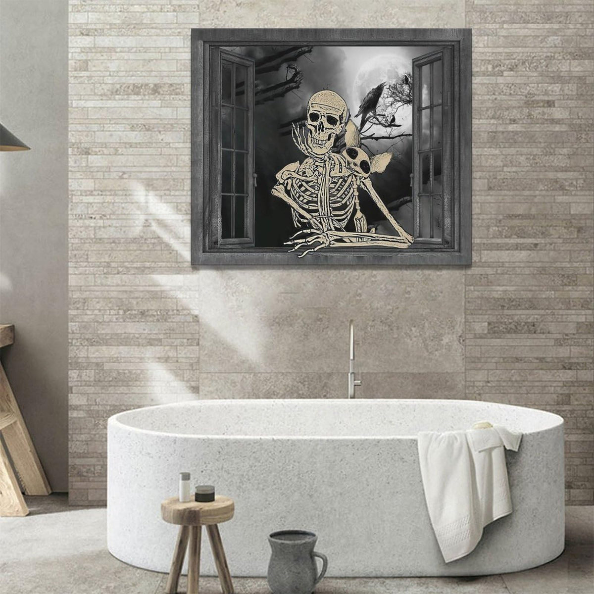 Gothic Wall Art Skull Pictures Wall Decor Skeleton Canvas Prints Goth Halloween Decorations Painting Framed Artwork Office Home Decor For Bathroom Bedroom Dining Living Room 24"x20" (Gothic / 20"L x 24"W)