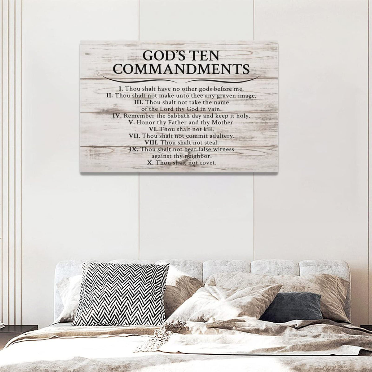 Ten Commandments Wall Decor 10 Commandments Wall Art Christian Scriptures Canvas Prints Bible Verse Pictures Painting Modern Artwork Home Decoration for Living Room Bedroom Bathroom 24"x16" (Wooden / 24"L x 16"W)