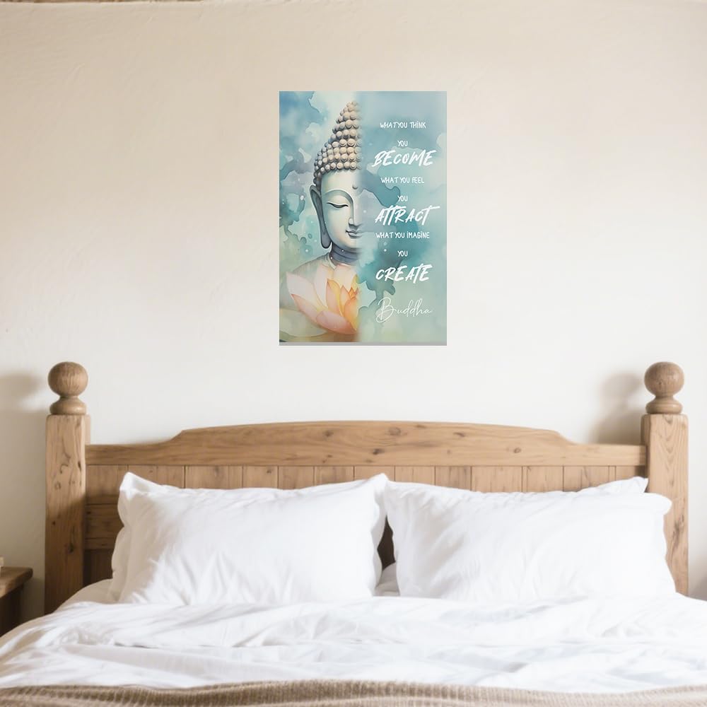 Buddhist Motivational Wall Art Buddha Quotes Canvas Pictures Zen Bathroom Painting Spa Artwork Prints for Yoga Room Office Decor Framed (Blue / 28" x 42")